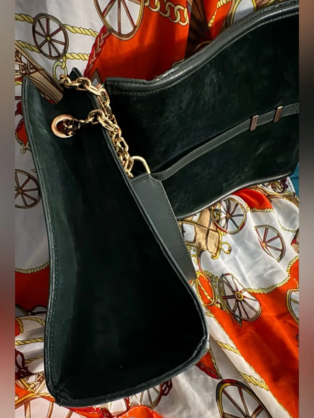 Camille Vost Detached topDark Green Suede and leather crossbody with Gold accent